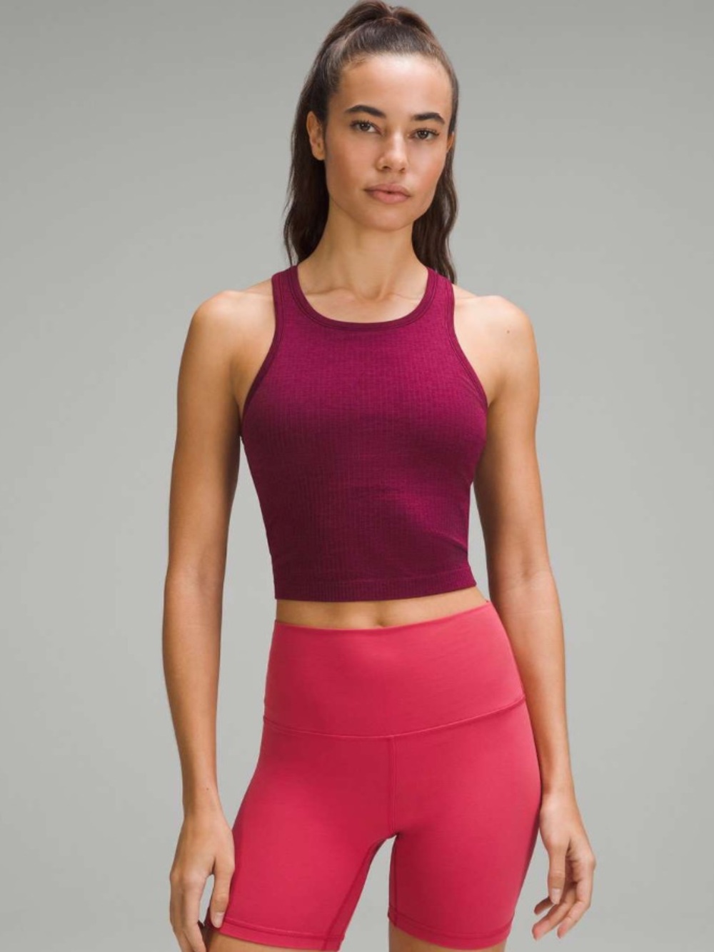 Like New Lululemon Ebb to Street Cropped Racerback Tank Top - Deep Luxe. Size 6